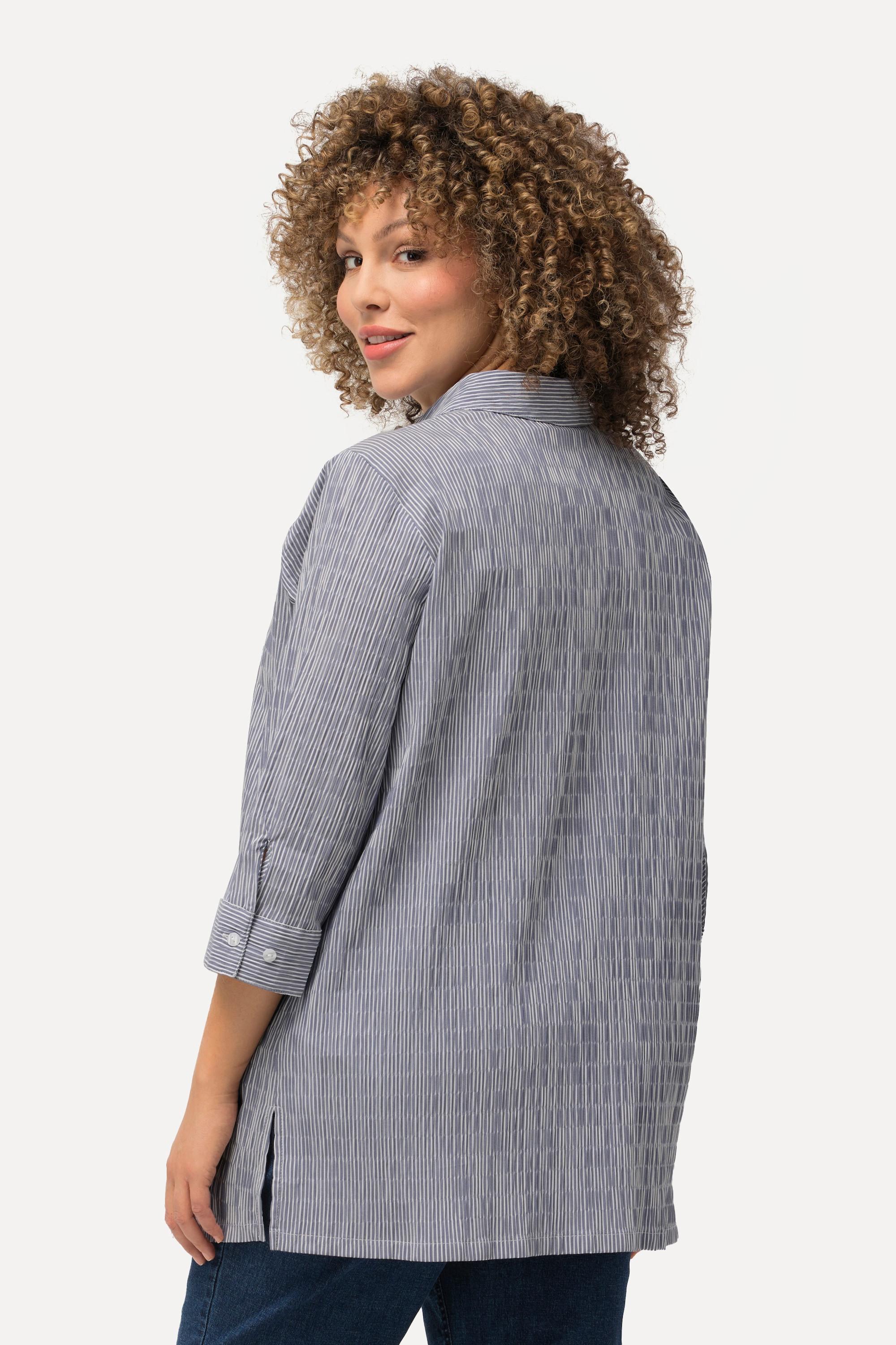 Ulla Popken Camicia Bolle Righe Collo Camicia Maniche 3/4  