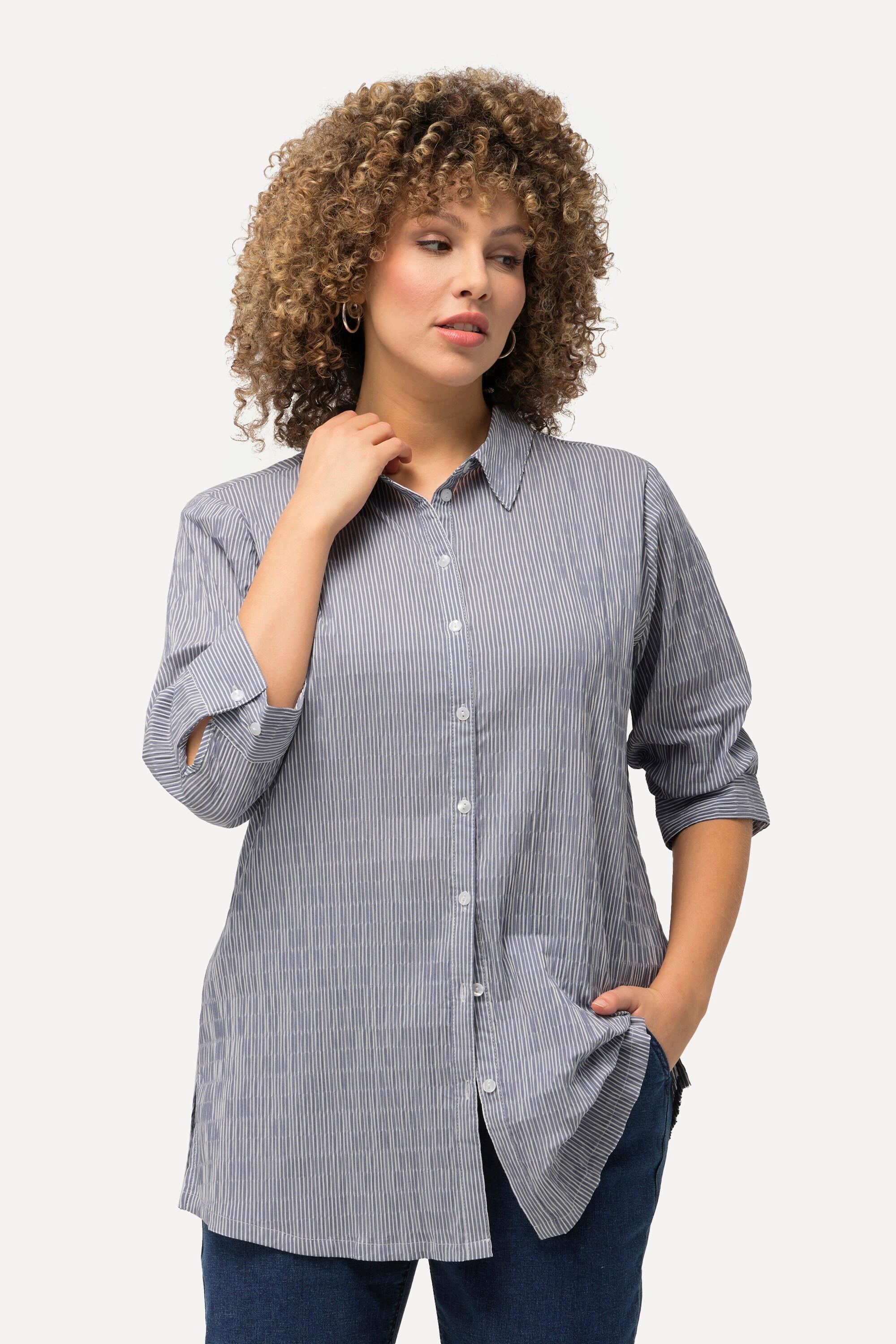 Ulla Popken  Camicia a righe con crespatura a bolle e maniche a 3/4 