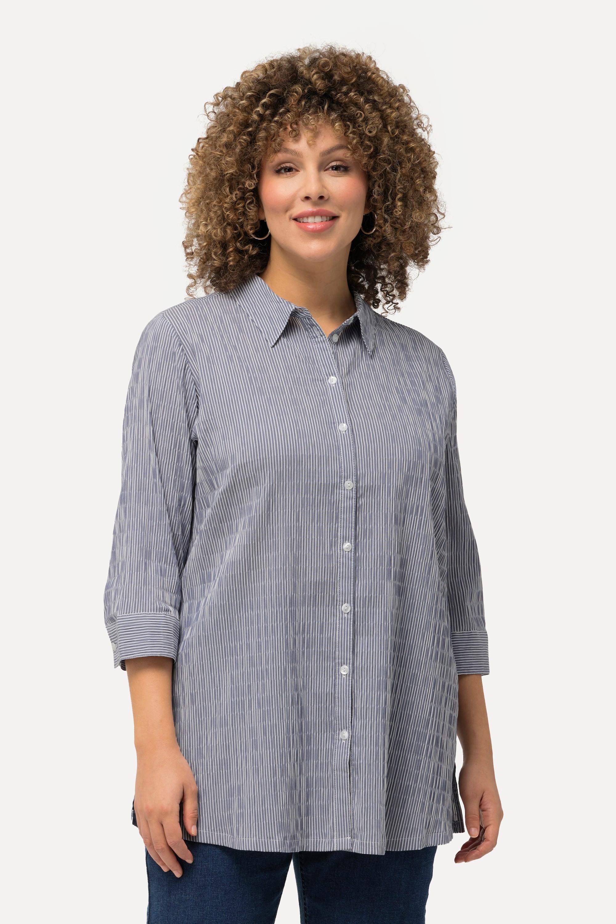 Ulla Popken  Camicia a righe con crespatura a bolle e maniche a 3/4 