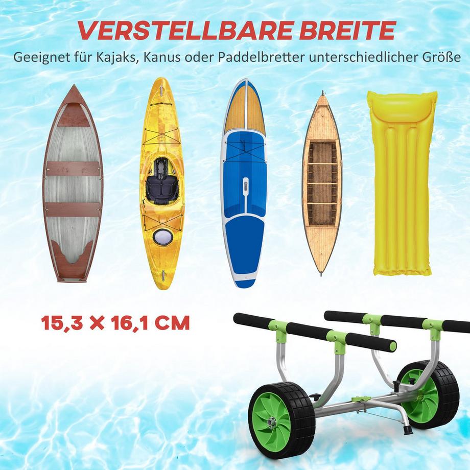 Northio  Kajakwagen Kanuwagen Verstellbarer Bootswagen Surfwagen Bootstrailer Mit Spanngurt, Transportwagen Für Kanu, Grün+Schwarz 