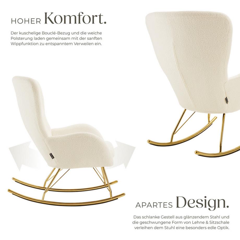 Tectake Schaukelstuhl   Swing dicke Polsterung, mit Bouclé-Bezug große Rückenlehne, abnehmbares Sitzpolster  