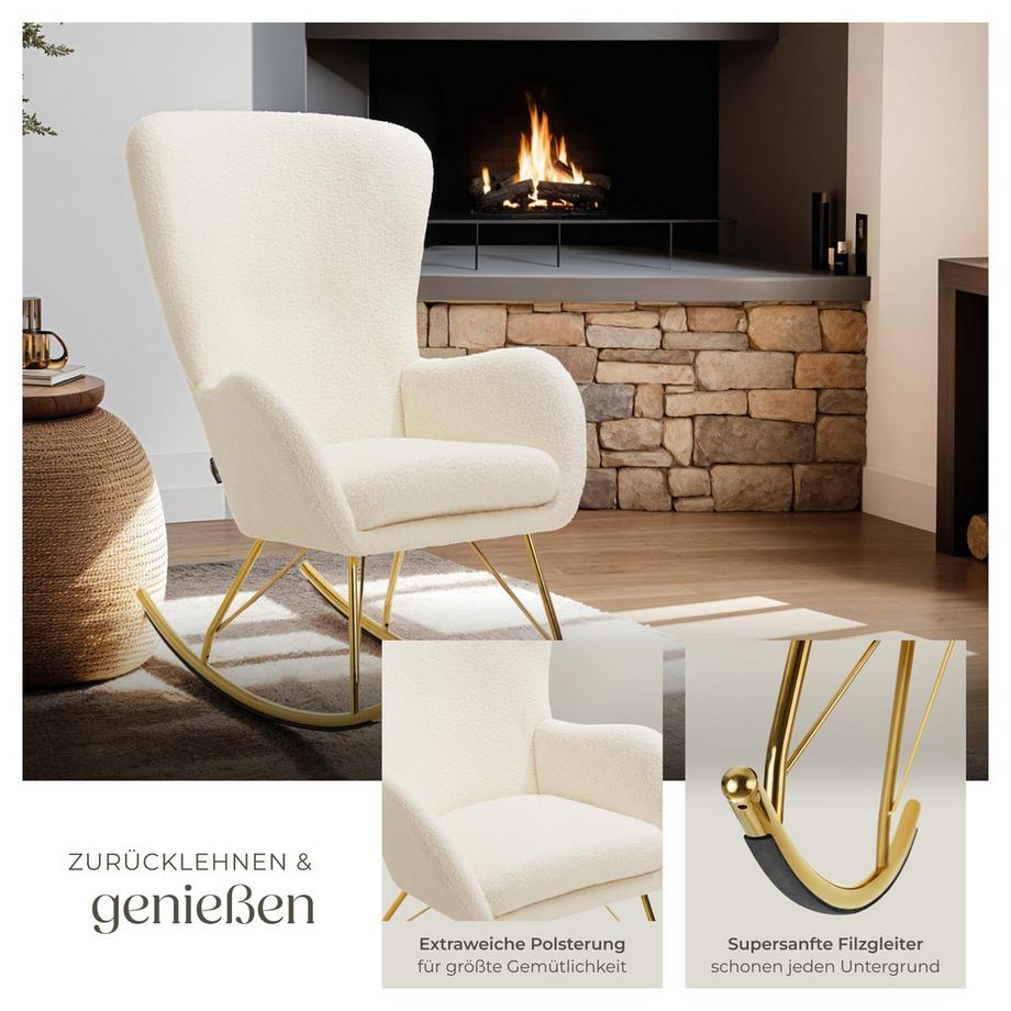 Tectake Schaukelstuhl   Swing dicke Polsterung, mit Bouclé-Bezug große Rückenlehne, abnehmbares Sitzpolster  