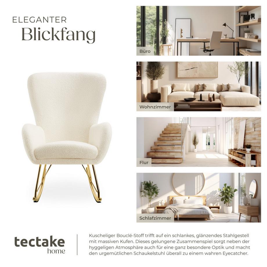 Tectake Schaukelstuhl   Swing dicke Polsterung, mit Bouclé-Bezug große Rückenlehne, abnehmbares Sitzpolster  