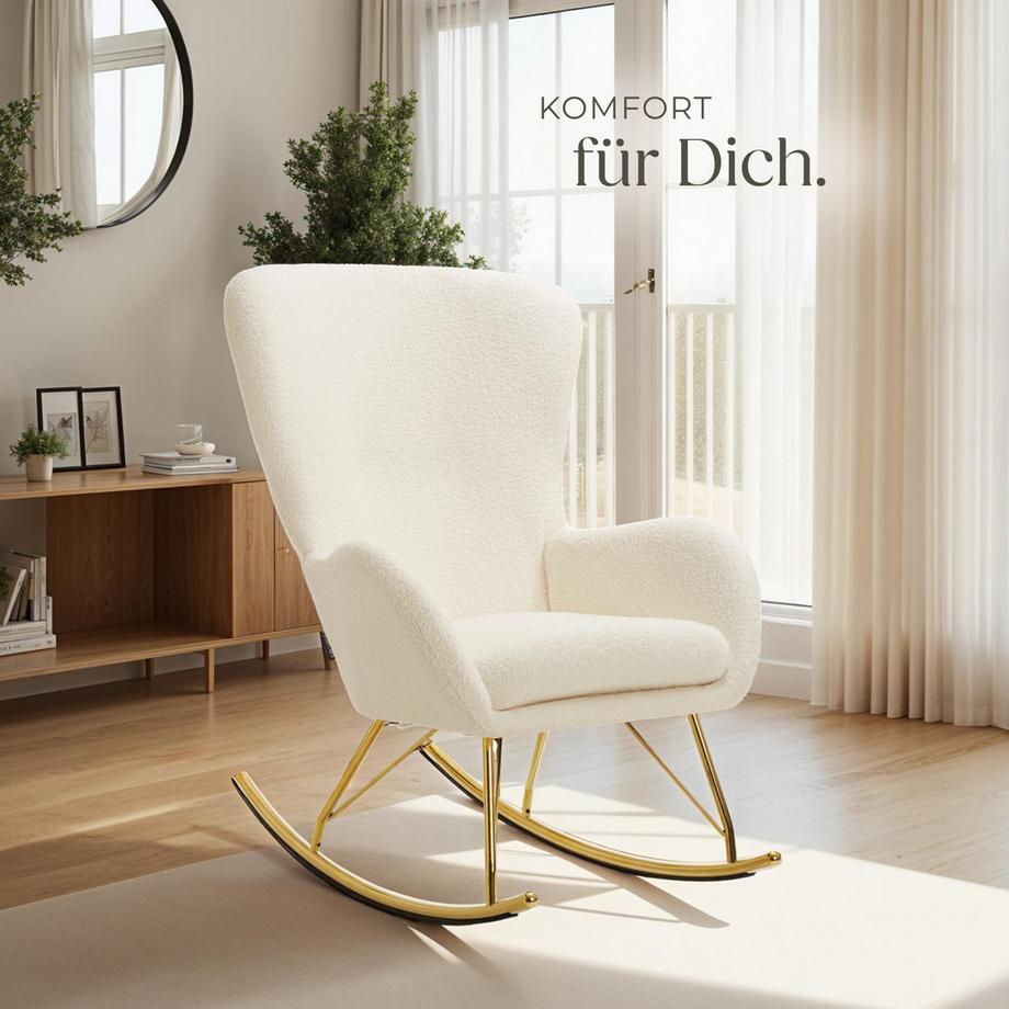 Tectake Schaukelstuhl   Swing dicke Polsterung, mit Bouclé-Bezug große Rückenlehne, abnehmbares Sitzpolster  