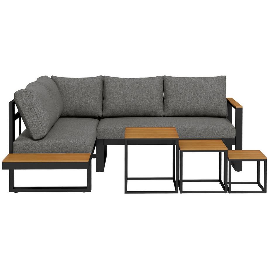 5-tlg Gartenmöbel Set Gartengarnitur mit Ecksofa & Doppelsofa Couchtisch Balkonmöbel Set mit Sitzkissen Gartenlounge Set Grau