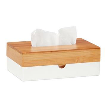 Weiße Taschentuchbox mit Bambusdeckel