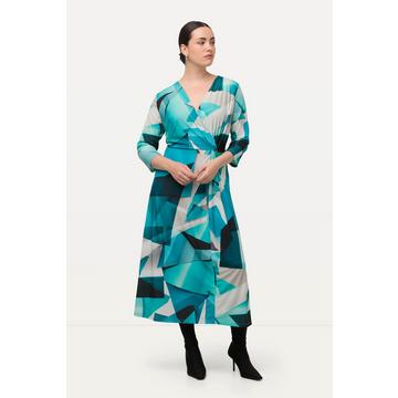 Robe en jersey à col en V et manches 3/4, drapé