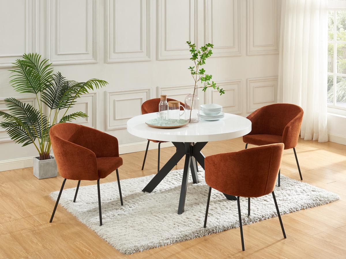 Vente-unique Table à manger extensible 4 à 8 personnes en MDF et acier - Blanc laqué et noir - KOMONI  