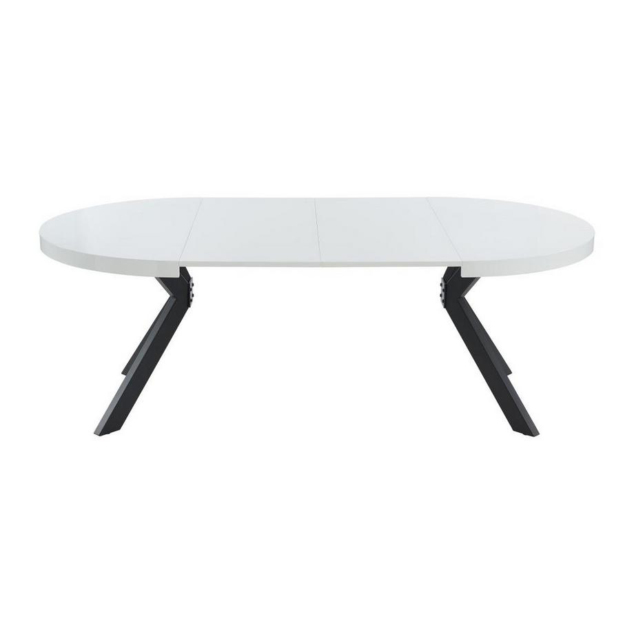 Vente-unique Table à manger extensible 4 à 8 personnes en MDF et acier - Blanc laqué et noir - KOMONI  