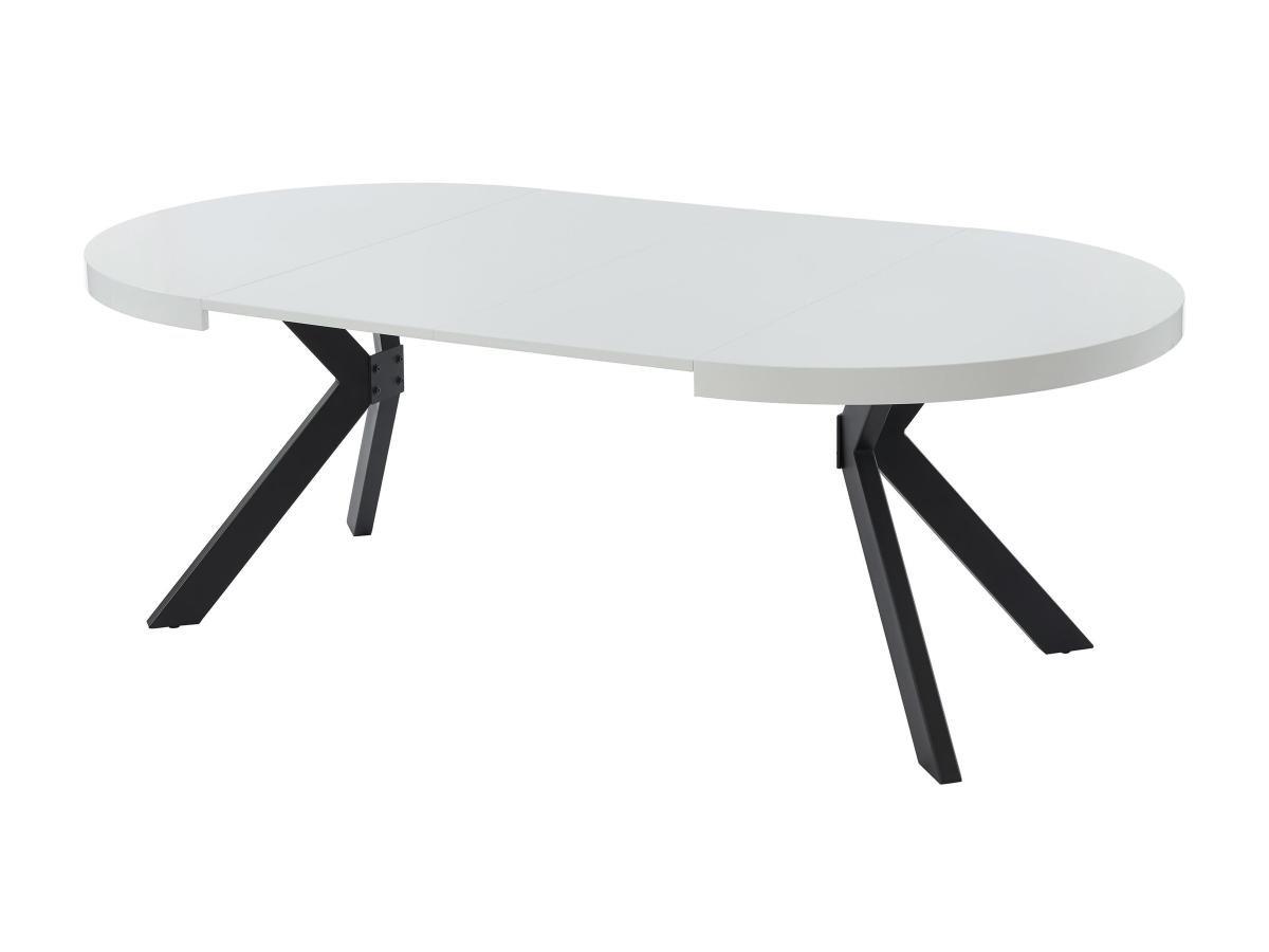 Vente-unique Table à manger extensible 4 à 8 personnes en MDF et acier - Blanc laqué et noir - KOMONI  