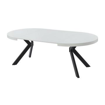 Table à manger extensible 4 à 8 personnes en MDF et acier - Blanc laqué et noir - KOMONI