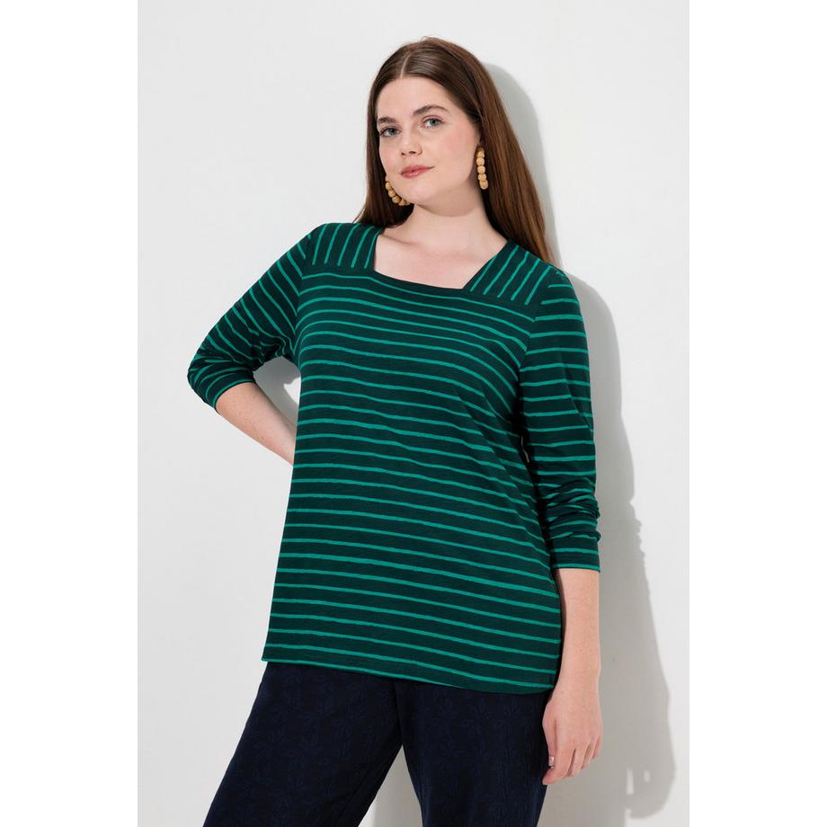 Ulla Popken T-shirt Rayé Encolure Carrée Manches Longues  