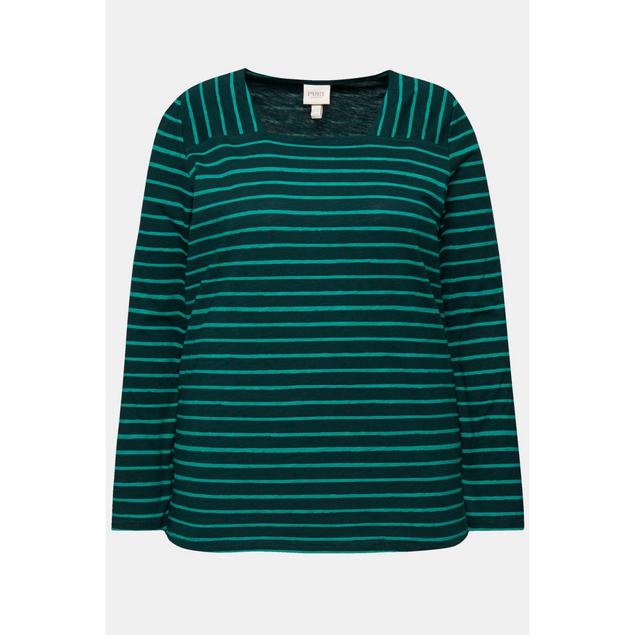 Ulla Popken T-shirt Rayé Encolure Carrée Manches Longues  