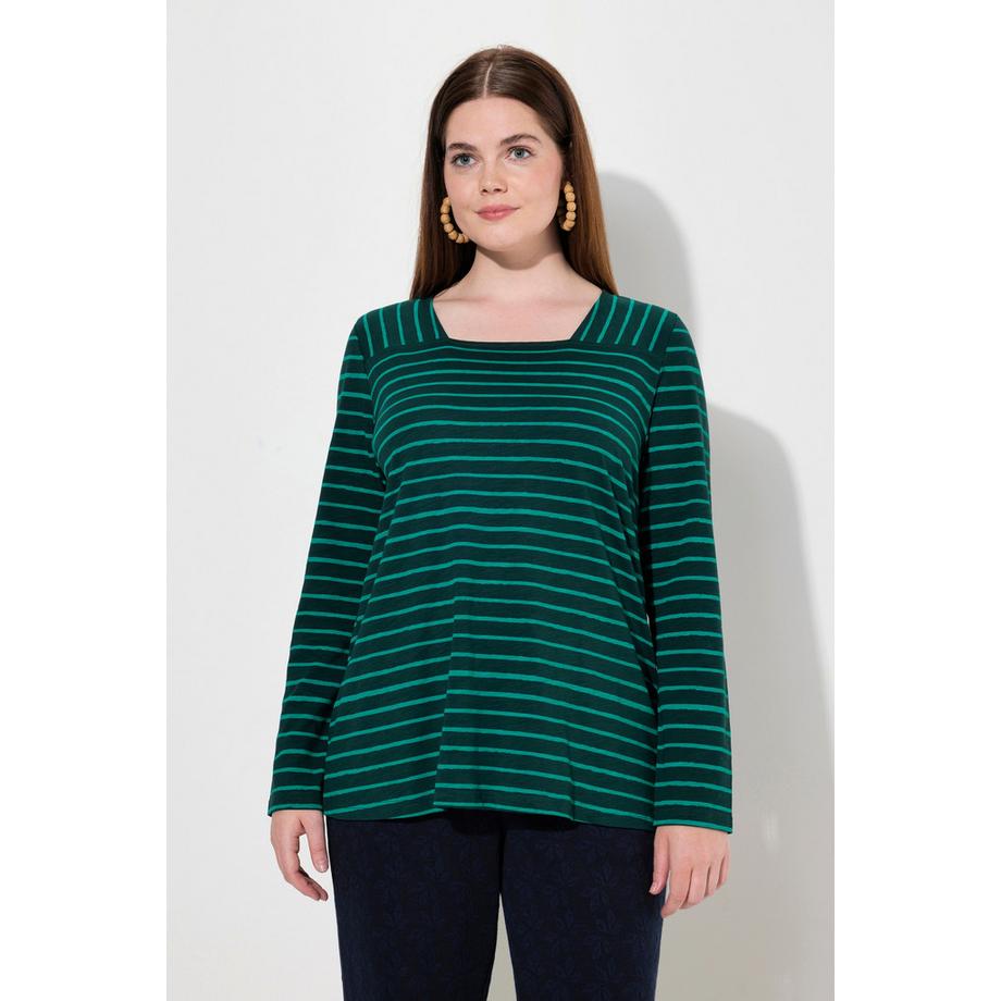 Ulla Popken T-shirt Rayé Encolure Carrée Manches Longues  