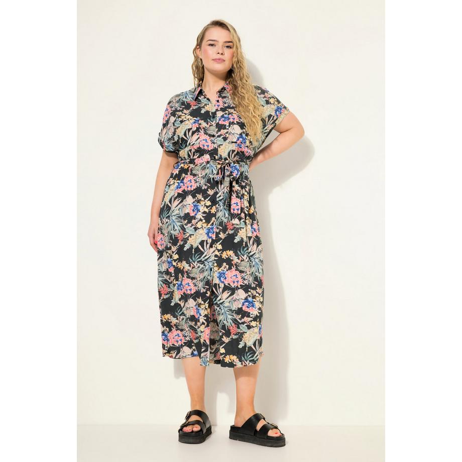 Studio Untold Oversized Tropical Print Maxikleid Hemdkragen Halbarm  