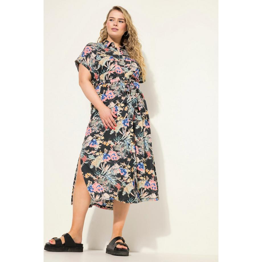Studio Untold Oversized Tropical Print Maxikleid Hemdkragen Halbarm  