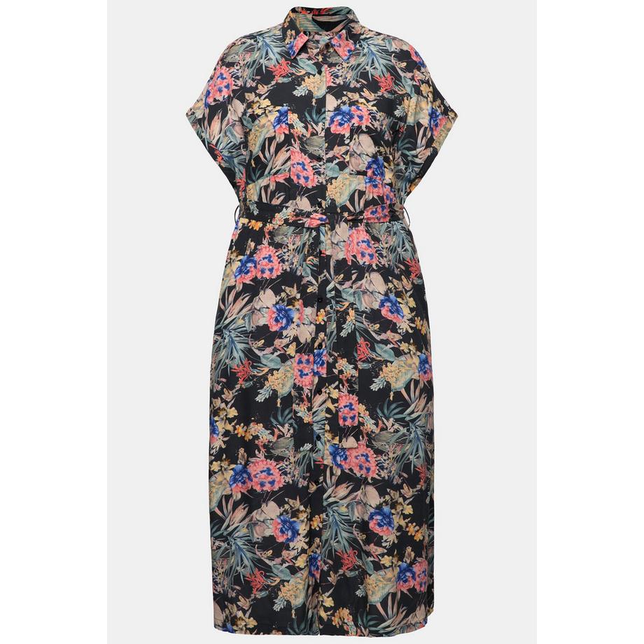 Studio Untold Oversized Tropical Print Maxikleid Hemdkragen Halbarm  