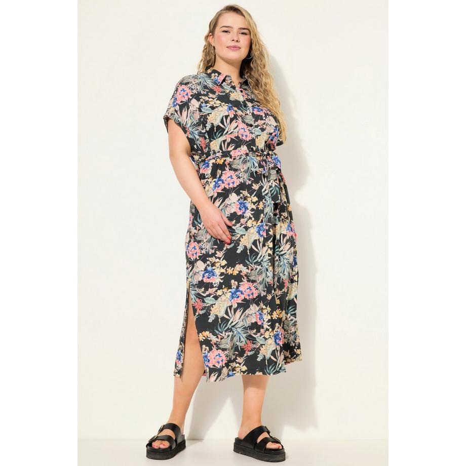 Studio Untold Oversized Tropical Print Maxikleid Hemdkragen Halbarm  