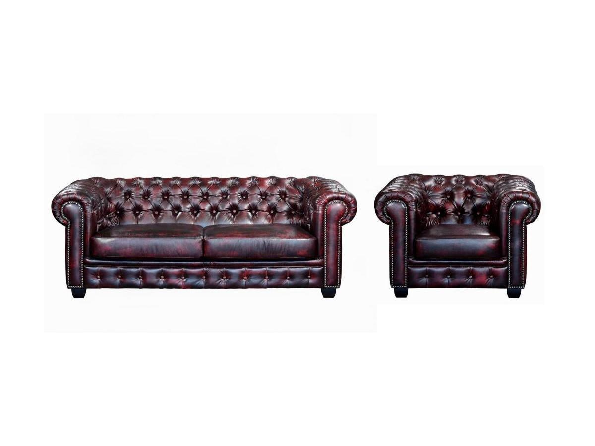 LINEA SOFA Canapé chesterfield 3+2+cuir de buffle Empire  