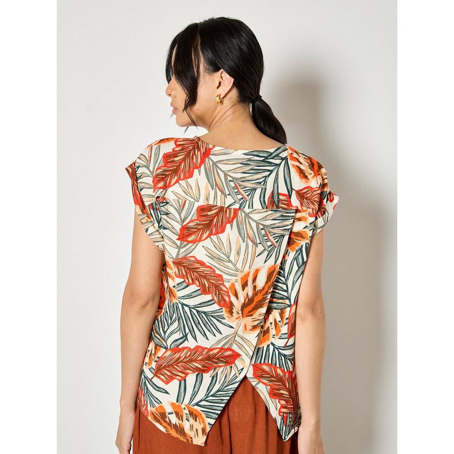 APRICOT T-shirt tissé à motifs de feuilles tropicales  