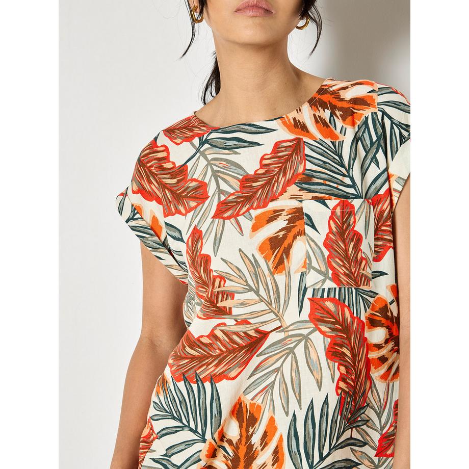 APRICOT T-shirt tissé à motifs de feuilles tropicales  