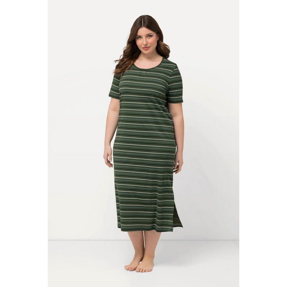 Ulla Popken Camicia da notte a righe scollo rotondo mezze maniche  