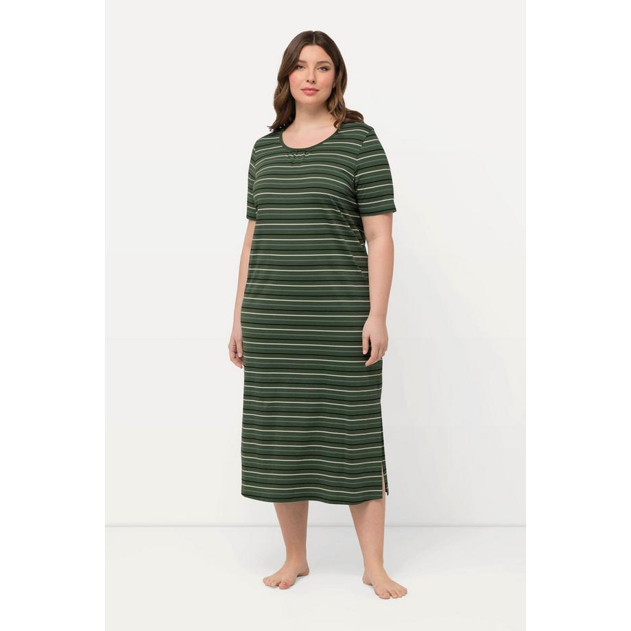 Ulla Popken Camicia da notte a righe scollo rotondo mezze maniche  