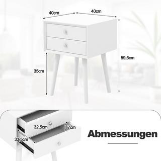 Northix Nachttisch mit 2 Schubladen Kleiner Beistelltisch aus Holz 40 x 40 x 59,5 cm Weiß  