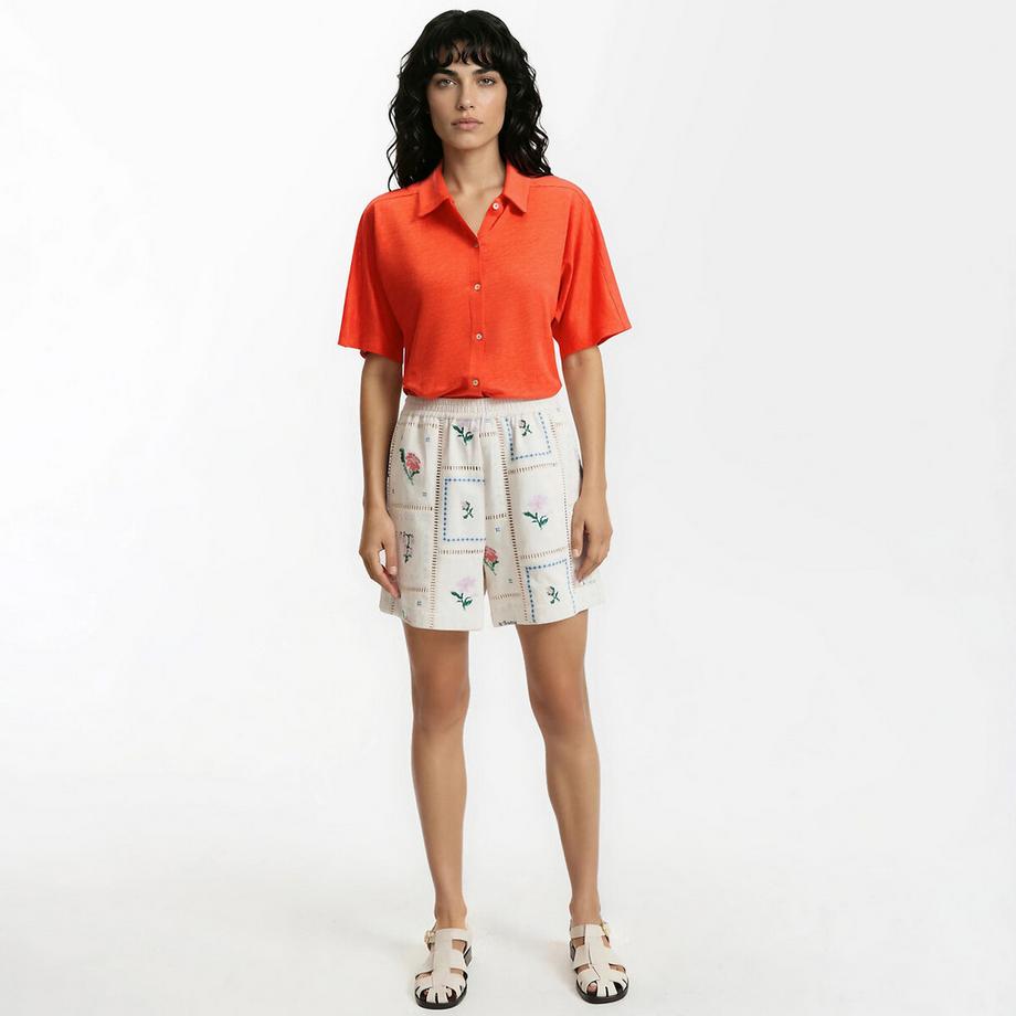 La Redoute Collections T-shirt Lin Col Polo Manches Courtes  