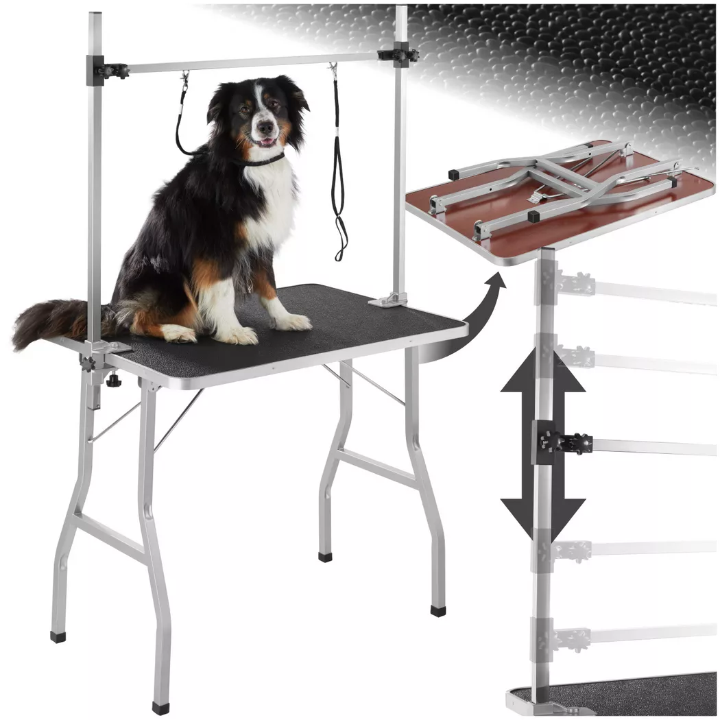 Tectake - Table de toilettage avec potence réglable en hauteur et 2 sangles Pliable