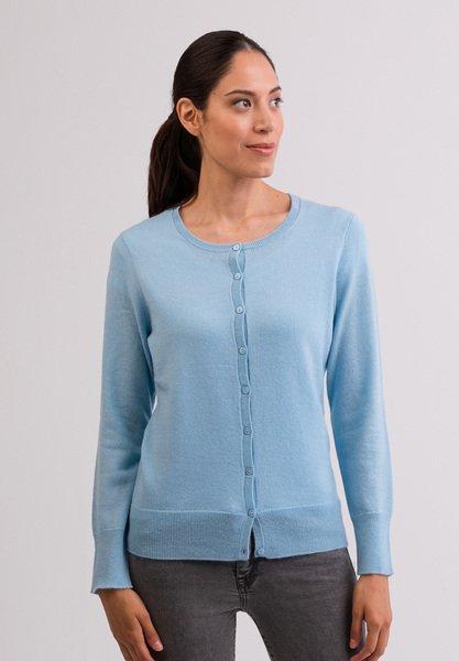 Image of Kaschmir Cardigan Rundhals Damen Hellblau XL