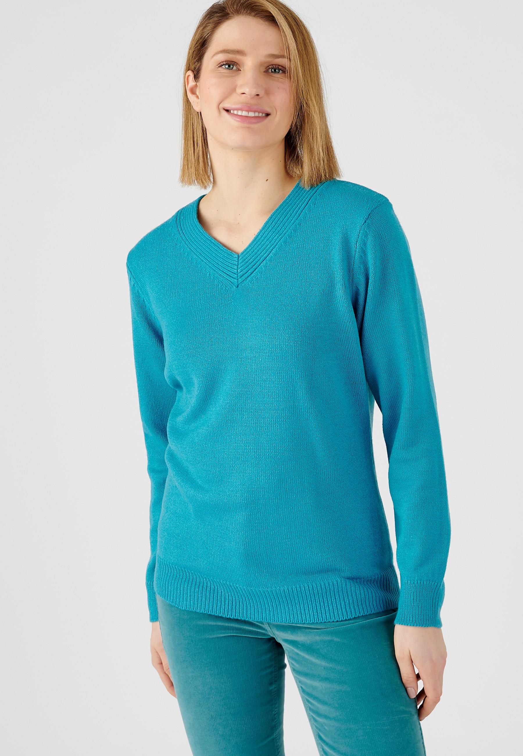 Image of Pullover Mit V-ausschnitt Aus Schmiegsamem Jerseystrick. Damen Blau 42/44