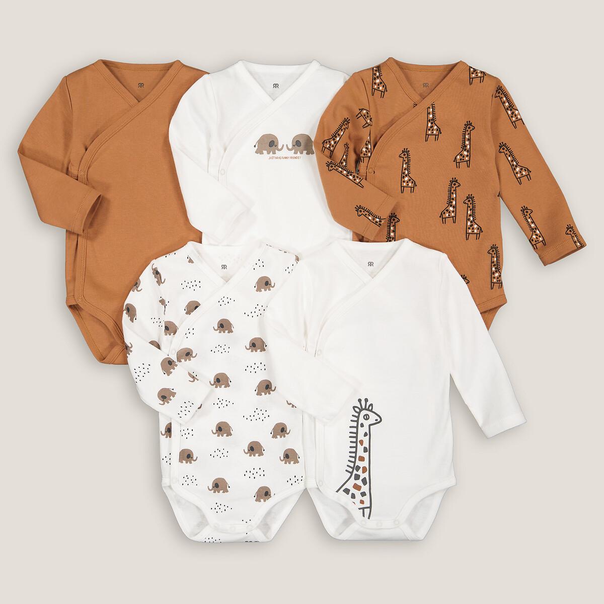 Image of 5er-pack Langärmelige Erstlings-bodys Unisex Beige 6 mesi