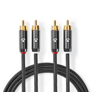 Câble audio stéréo | 2x RCA mâle | 2x RCA mâle | plaqué or | 5,00 m | rond | gris / gris avec métal | carton avec fenêtre couverte