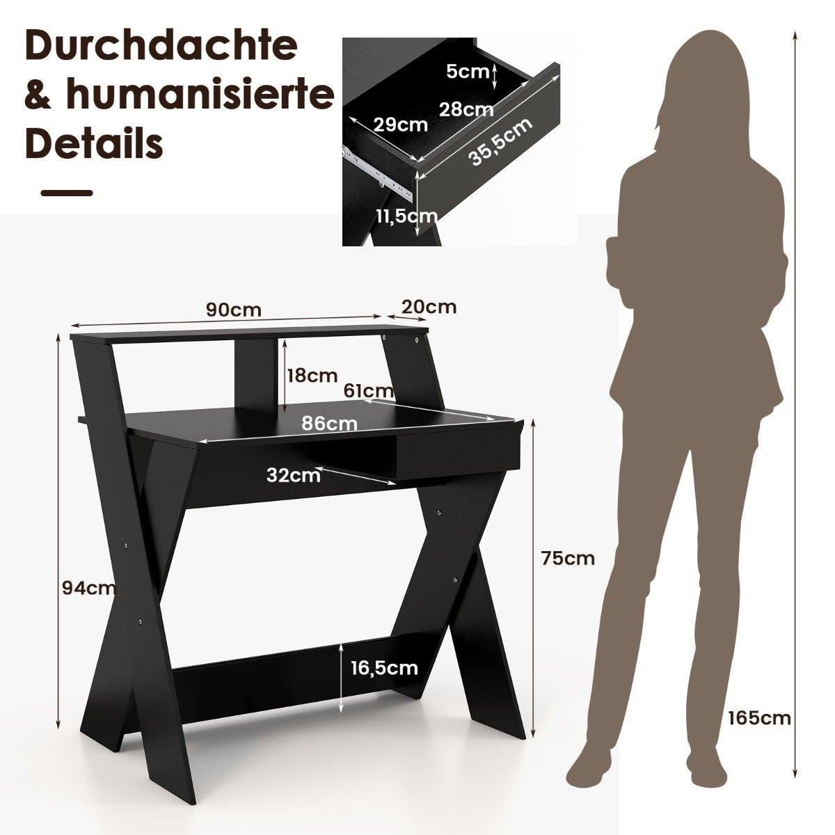 B2X Bureau d'ordinateur en forme de X avec tiroir et support pour moniteur  