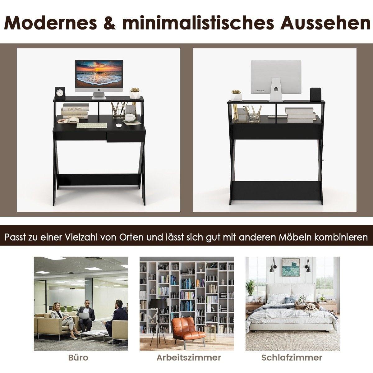 B2X Bureau d'ordinateur en forme de X avec tiroir et support pour moniteur  