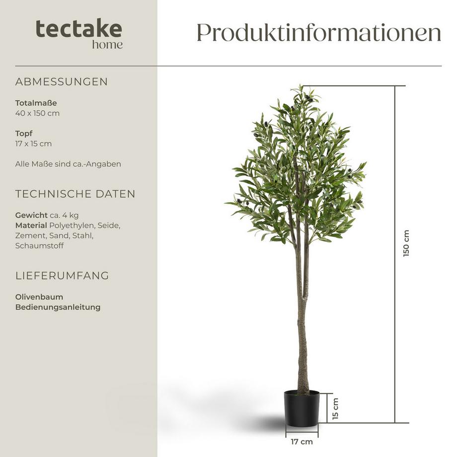 Tectake Künstlicher Olivenbaum Oleand verschiedene Größen detailliert und naturgetreu  