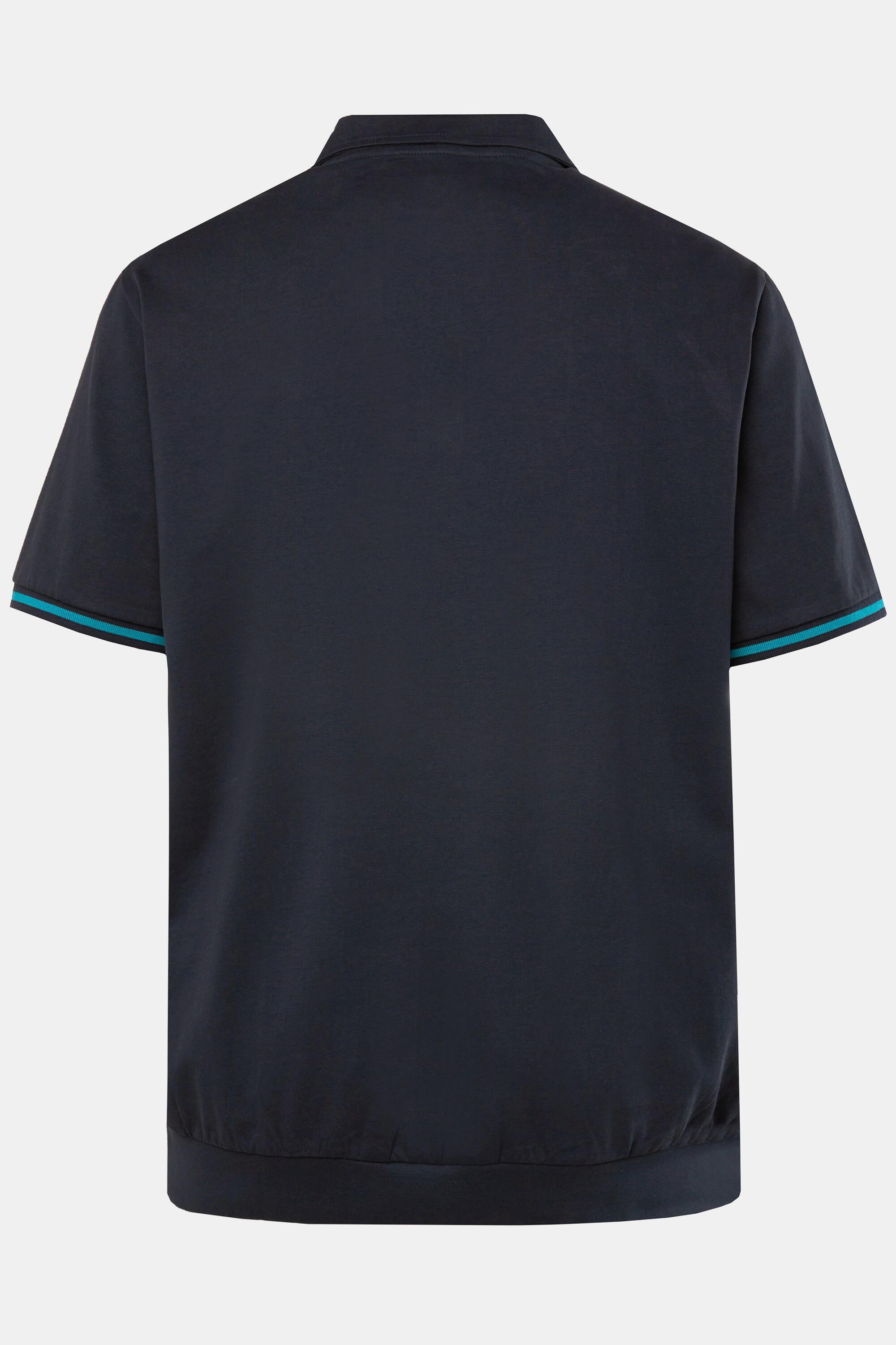 JP1880  Maglia polo in jersey con taglio speciale per l'addome e orli con righe blu scuro 