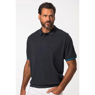 JP1880  Maglia polo in jersey con taglio speciale per l'addome e orli con righe blu scuro 