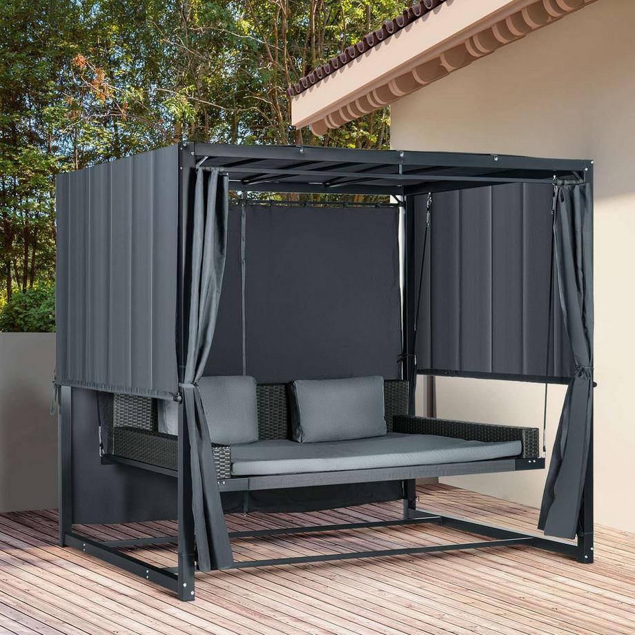 Northio Hollywoodschaukel Mit Pergola, Gartenschaukel Inkl. Kissen, Wetterbeständiges Schaukelbett, Für Garten, 235 X 180 X 210 Cm, Dunkelgrau  