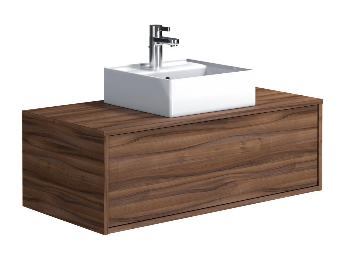 Vente-unique Mobile per bagno sospeso con lavabo singolo quadrato 94 cm Naturale scuro - TEANA II  