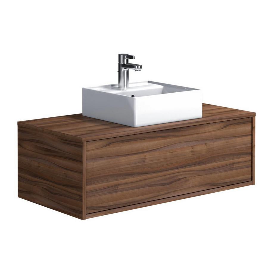 Vente-unique Meuble de salle de bain suspendu coloris naturel foncé avec simple vasque carrée - 94 cm - TEANA II  