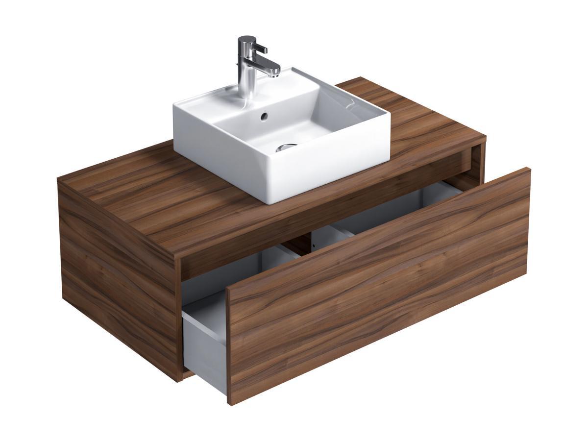 Vente-unique Mobile per bagno sospeso con lavabo singolo quadrato 94 cm Naturale scuro - TEANA II  