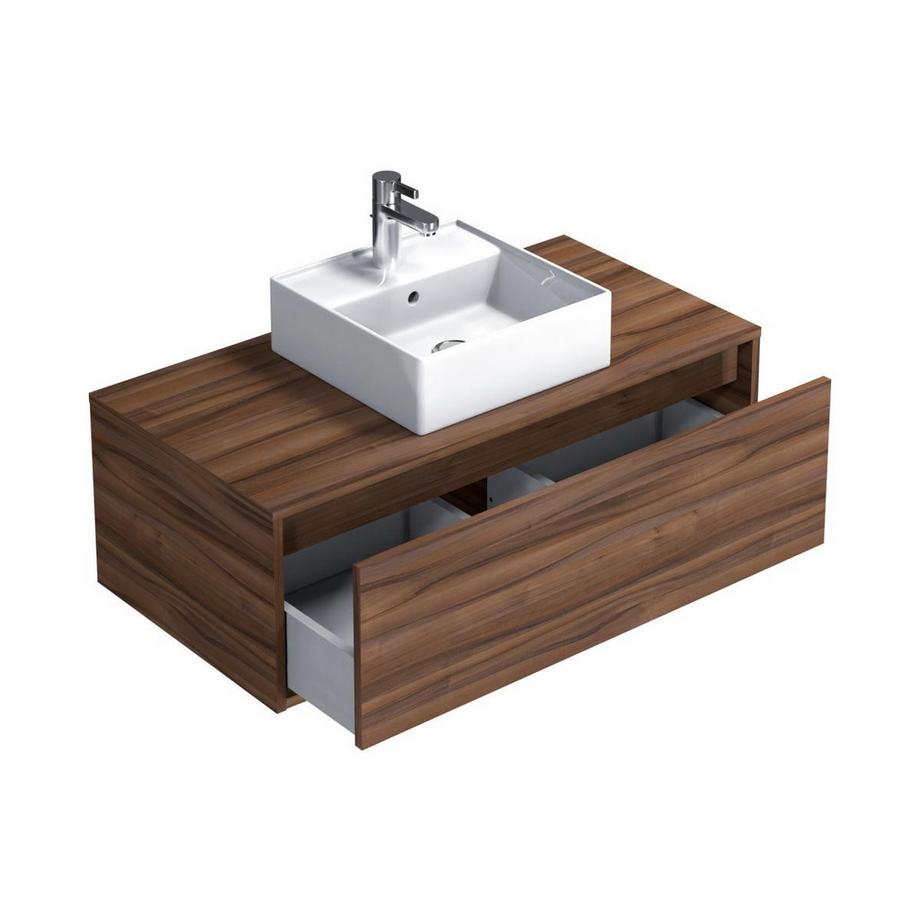 Vente-unique Meuble de salle de bain suspendu coloris naturel foncé avec simple vasque carrée - 94 cm - TEANA II  