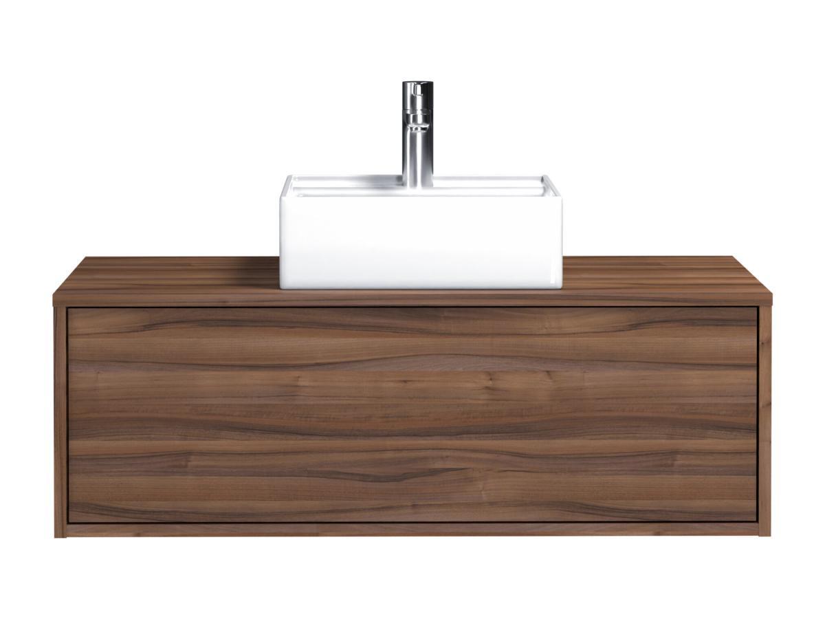 Vente-unique Mobile per bagno sospeso con lavabo singolo quadrato 94 cm Naturale scuro - TEANA II  