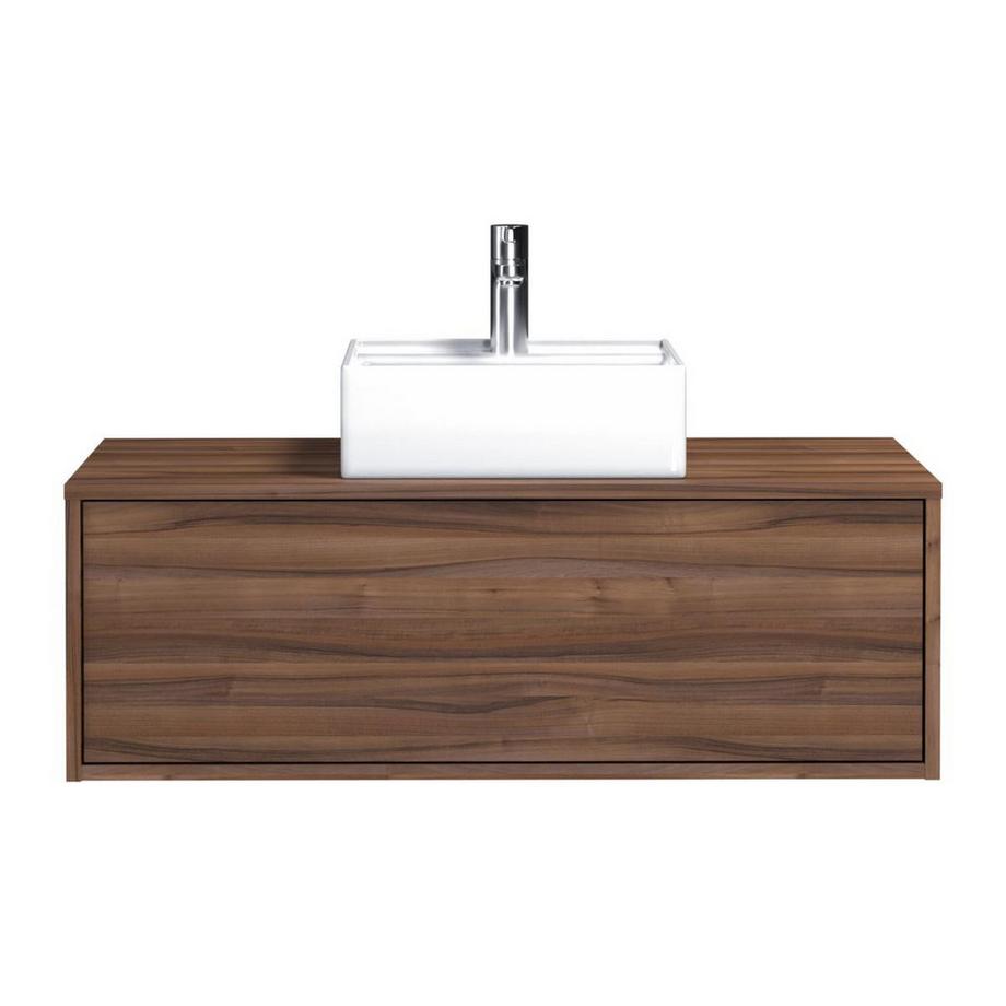 Vente-unique Meuble de salle de bain suspendu coloris naturel foncé avec simple vasque carrée - 94 cm - TEANA II  