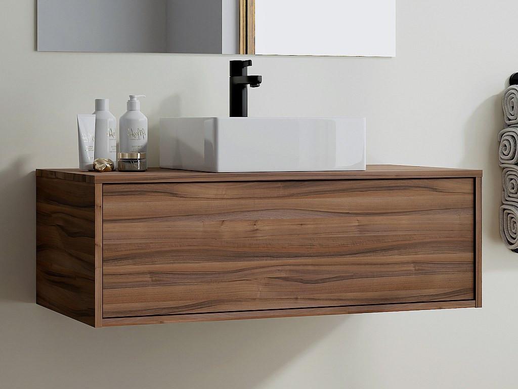 Vente-unique Mobile per bagno sospeso con lavabo singolo quadrato 94 cm Naturale scuro - TEANA II  