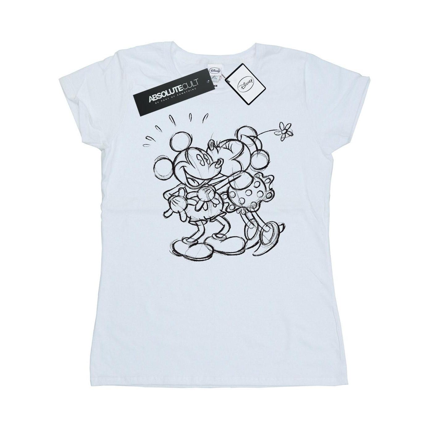 Image of Mickey And Minnie Mouse Kiss Sketch Tshirt Damen Weiss L