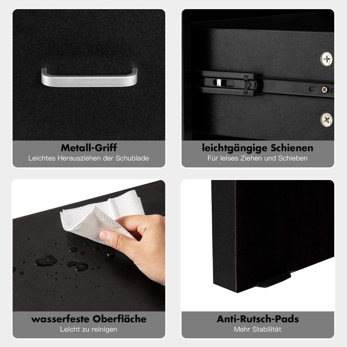 Northix Nachttisch 45 x 42,5 x 55 cm Beistelltisch mit Schublade und offenem Fach Sofatisch modern Schwarz  