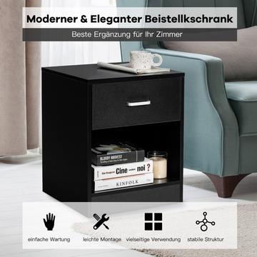 Nachttisch 45 x 42,5 x 55 cm Beistelltisch mit Schublade und offenem Fach Sofatisch modern Schwarz